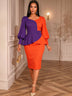 AOMEIDRESS Peplum Colorblock Dress Puff Sleeves Church Office Party