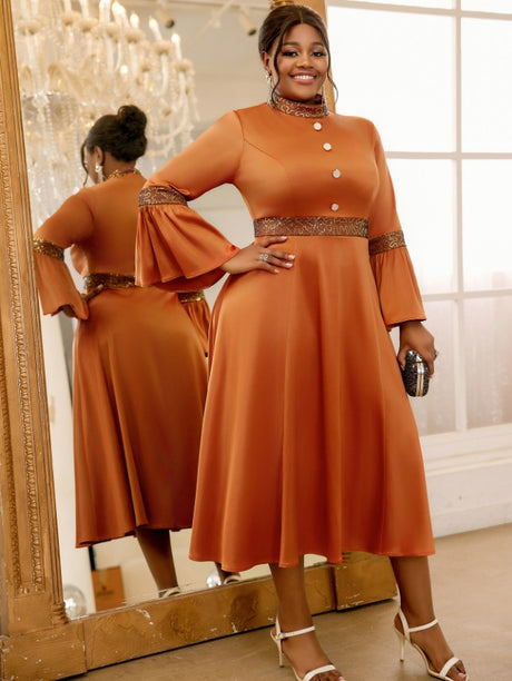 long flare sleeve midi dress