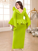 long flare sleeves asymmetrical dress