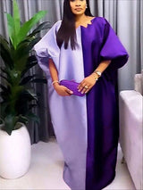 Women Shiny Bubu Kaftan Dresses for Church Color Block African Dresses