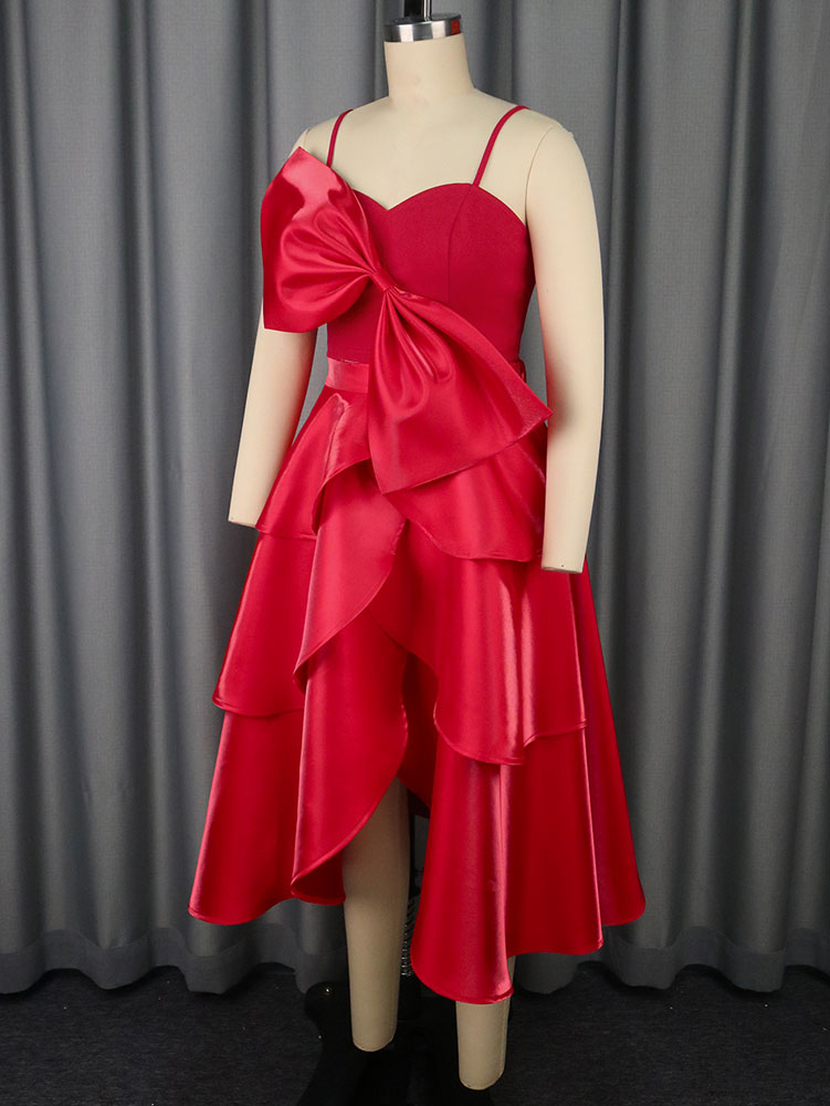 AOMEIDRESS Satin Two Piece Set Crop Halter Top  Layered Cake Skirt