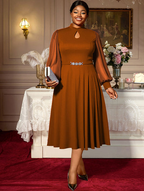 AOMEIDRESS Elegant A Line Midi Dress for Party Church Sheer Sleeve