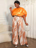 AOMEIDRESS Elegant Set Satin Puff Sleeve Top Wide Leg Pants for Party