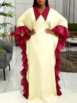 AOMEIDRESS Bubu Dresses Kaftan Loose Turn Down Collar Batwing Sleeves