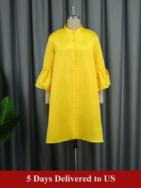Yellow Button Down Loose Dress
