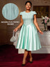 AOMEIDRESS Elegant A Line Midi Jacquard Wedding Dress Patchwork Satin Skirt