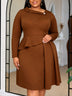 AOMEIDRESS Elegant A Line Dress Asymmetric Neck Long Sleeves Peplum