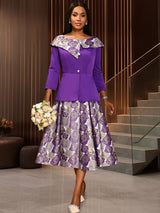 AOMEIDRESS Elegant Jacquard Two Piece Set Peplum Top A Line Skirt