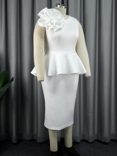 o neck big 3D flower elegant dress sets