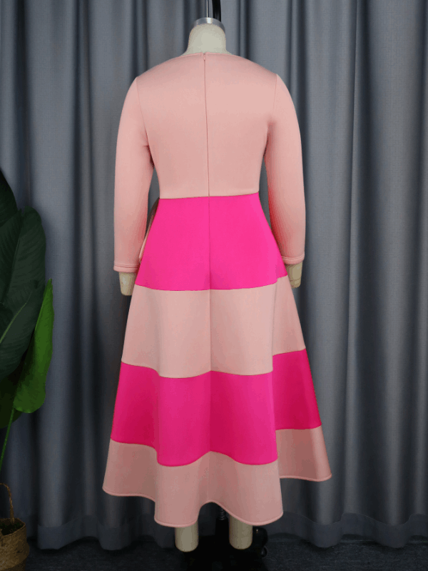 AOMEI Asymmetrical Collar Pink Dress A Line Midi