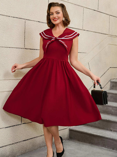 AOMEIDRESS 50s Swing Dress Sleeveless A Line College Style Dress Wine / S