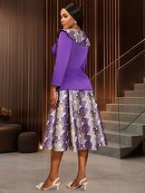 AOMEIDRESS Elegant Jacquard Two Piece Set Peplum Top A Line Skirt