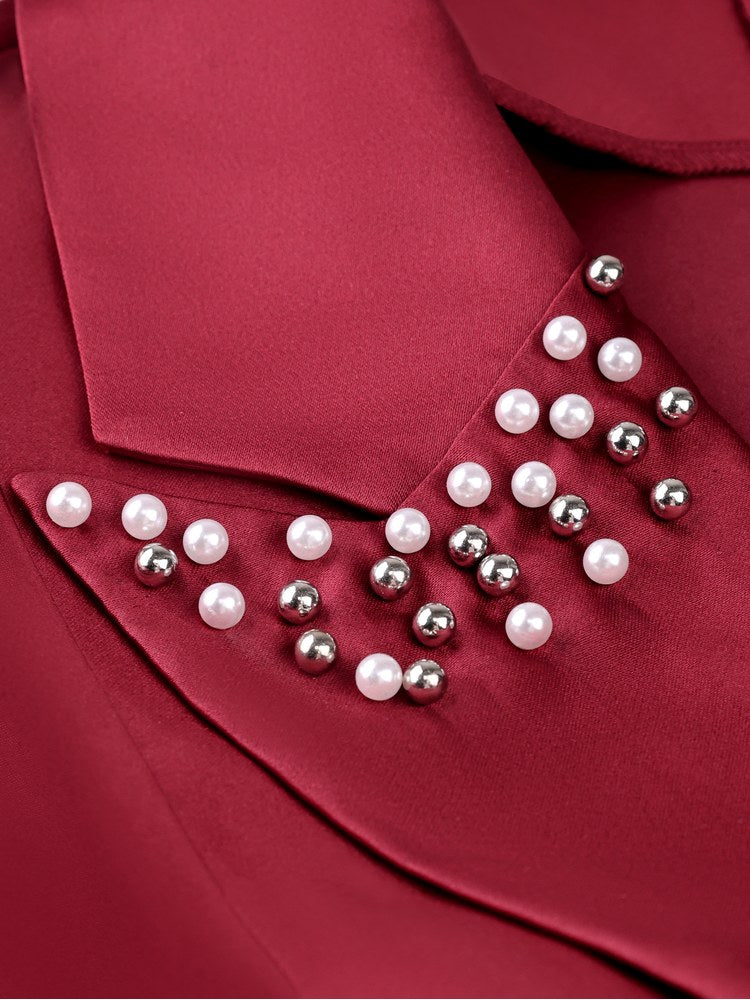 AOMEIDRESS Women Satin A Line Dress Square Collar Beaded Long Sleeve