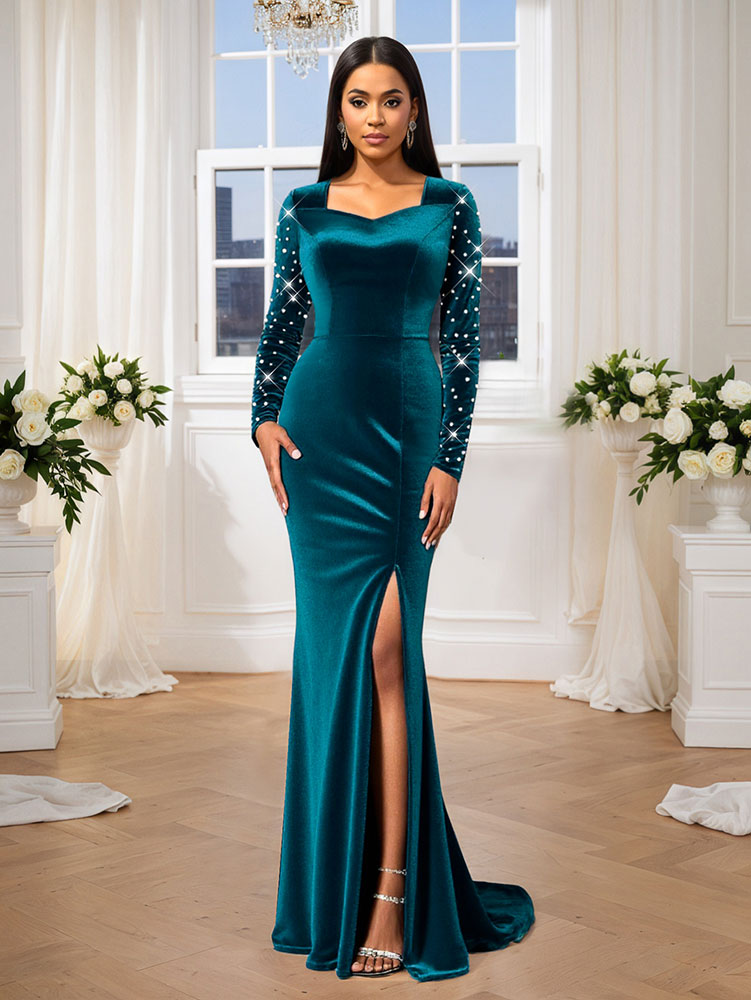 AOMEIDRESS Luxury Mermaid Floor Length Beading Dress for Wedding Party
