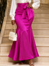 AOMEIDRESS Women Fishtail Skirt Rose High Waist Bow Tie Slim Bodycon