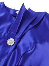 AOMEIDRESS Satin Two Piece Set O Neck Button Peplum Top Pencil Skirt