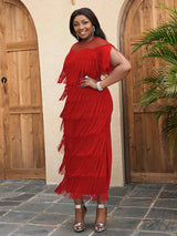 red elegant chic tassel dress