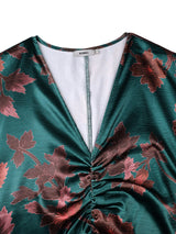 AOMEIDRESS Satin Printer BuBu Dress V Neck Long Batwing Sleeve Fringe