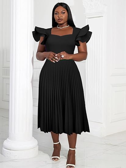 AOMEI Square Collar Ruffle Pleated Party Dresses