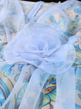AOMEIDRESS A Line Dress Print Mesh V Neck Butterfly Sleeve 3D Flower