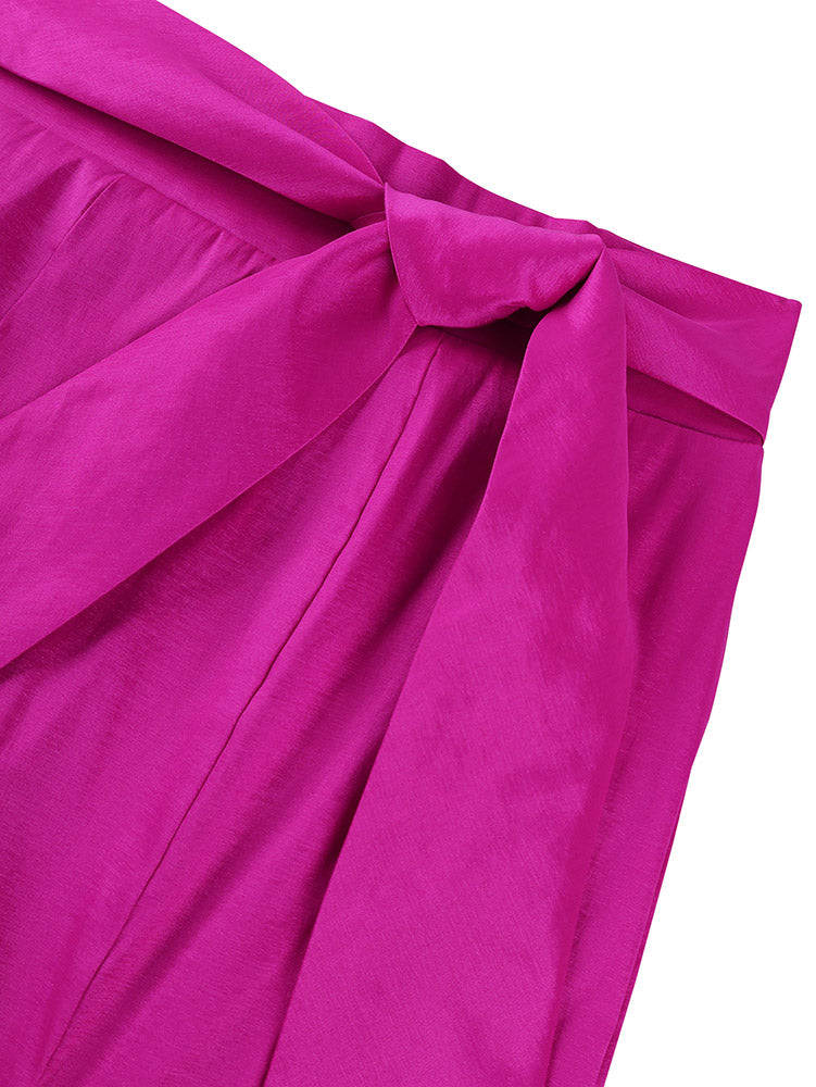AOMEIDRESS Women Fishtail Skirt Rose High Waist Bow Tie Slim Bodycon
