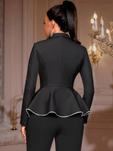 AOMEIDRESS Black Peplum Blazer Top Silver Binding Office Outfits