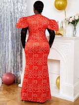 AOMEI African Printed Lace See Through Long Dress Fishtail