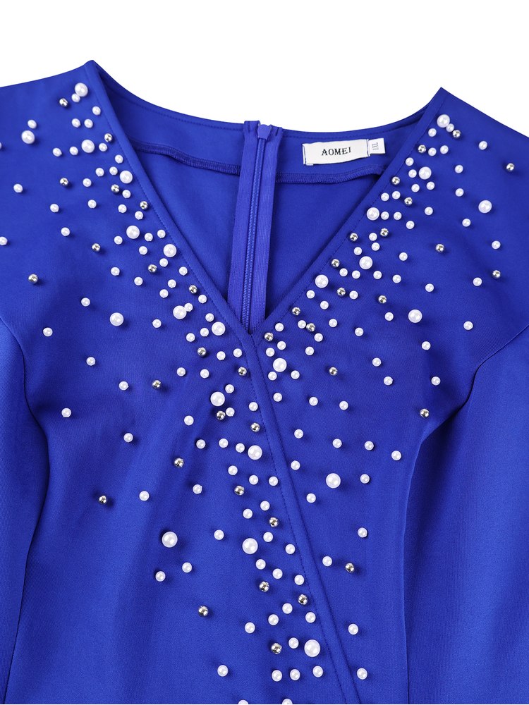 AOMEIDRESS Women Elegant Mermaid Dress Beaded V Neck Long Sleeve Bow