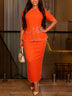 AOMEIDRESS Bodycon Dresses O Neck Half Sleeve Beading Office Ladies