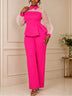 AOMEIDRESS Classy Two Piece Set Long Sleeve Peplum Top Straight Pants