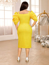 high waist bodycon yellow dress