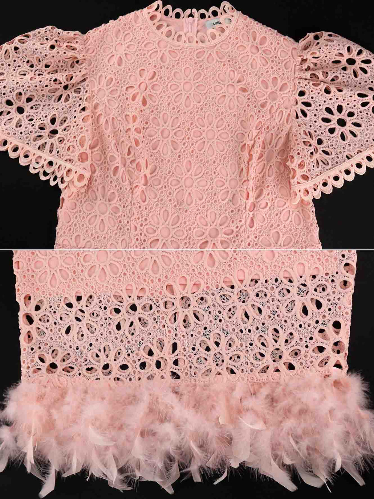 AOMEIDRESS Pink Lace Dresses for Women Bodycon Feather Patchwork