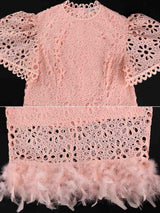 AOMEIDRESS Pink Lace Dresses for Women Bodycon Feather Patchwork