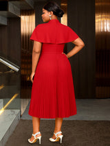 AOMEIDRESS A Line Pleated Dress Cape Sleeve Bow Collar Church Gowns