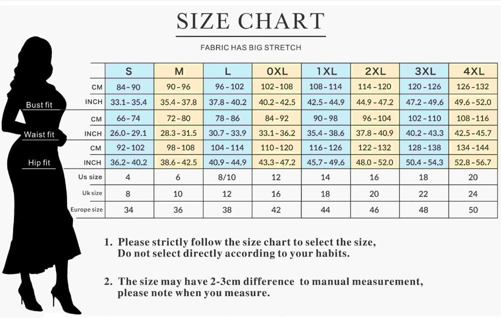 AOMEI Plus Size Dress of Size Chart for Reference