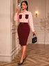 AOMEIDRESS Elegant Two Piece Set with Office Shirt Top Pencil Skirt