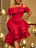AOMEIDRESS Elegant Off Shoulder Mermaid Dress Tierred Ruffle Mesh Hem