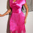AOMEIDRESS Shiny Rose Satin Slim Dress with Draped Neckline Fringe Rose / S
