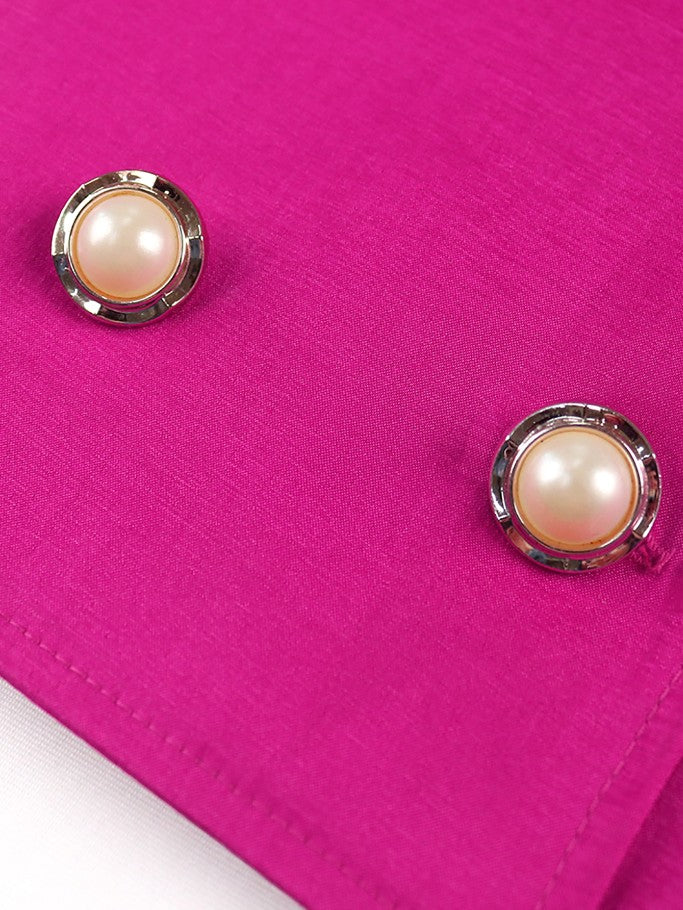 Lantern Sleeves Double Buttons V Neck Shiny Glitter Women's Blouse Tops