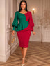 AOMEIDRESS Peplum Colorblock Dress Puff Sleeves Church Office Party