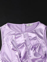 AOMEIDRESS Elegant Shiny Satin Ruffle Party Dress High Slit 3D Flower