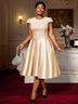 AOMEIDRESS Elegant A Line Midi Jacquard Wedding Dress Patchwork Satin Skirt