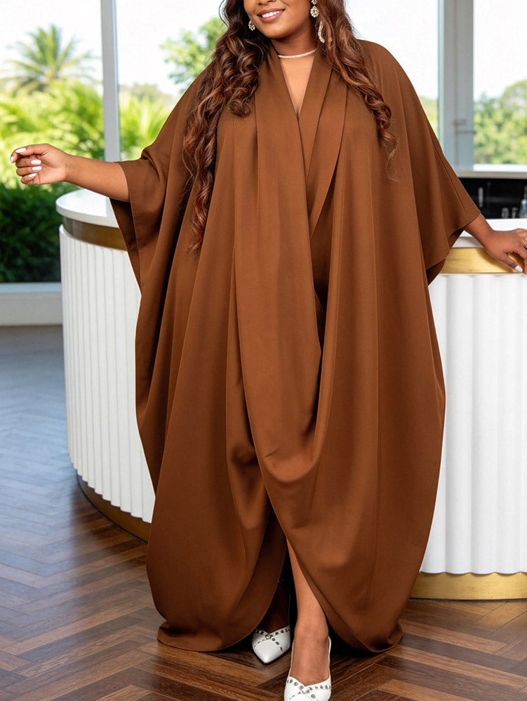 AOMEIDRESS Africa Bubu Dresses Kaftan V Neck Loose Batwing Sleeves