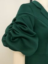 AOMEI 2023 V Neck Short Puff Sleeve Green Dress
