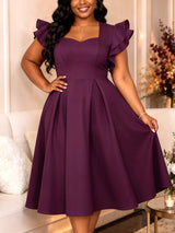 AOMEIDRESS Elegant A Line Midi Dress Sweetheart Neck Ruffle Sleeves