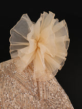 AOMEIDRESS Shiny Sequins Wedding Guest Dresses Slash Neck 3D Ruffles