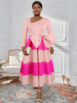 AOMEI Asymmetrical Collar Pink Dress A Line Midi