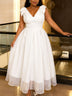AOMEIDRESS Elegant Maxi A Line V Neck Dress With Bow For Wedding Guest