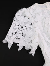 AOMEIDRESS Elegant A Line Lace Dress O Neck Hollow Out Short Sleeves