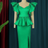 AOMEI Green Midi Peplum Ruffles Shiny Dress